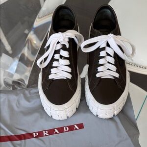 Prada Double Wheel Re-Nylon Tire Gabardine Sneaker Olive